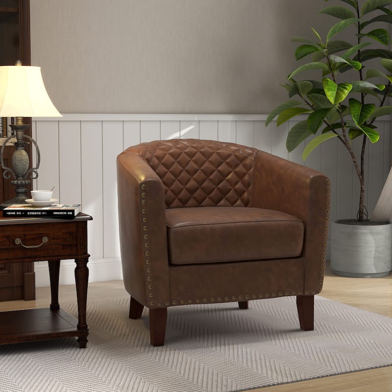 Ethan Accent Chair Barrel PU Leather with Nailhead Trim