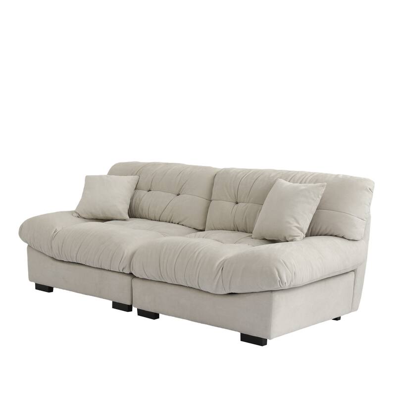 89'' Modern Section Sofa with Arms Velvet Fabric Sofa For Living Room