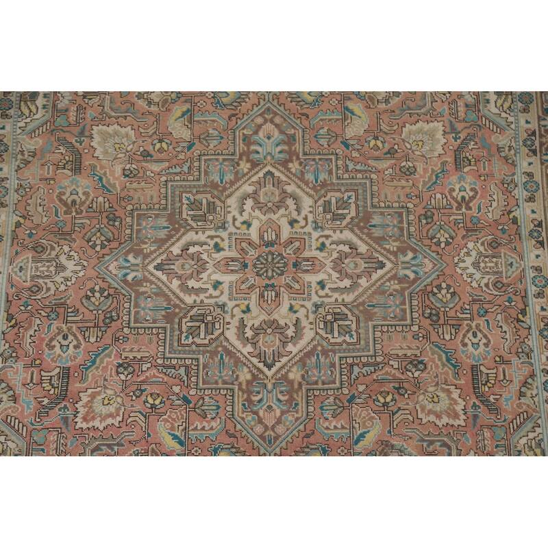 Hand Knotted Oriental 100% Wool Carpet Traditional Medallion Pink Tabriz Area Rug - 9' 7'' X 6' 4''