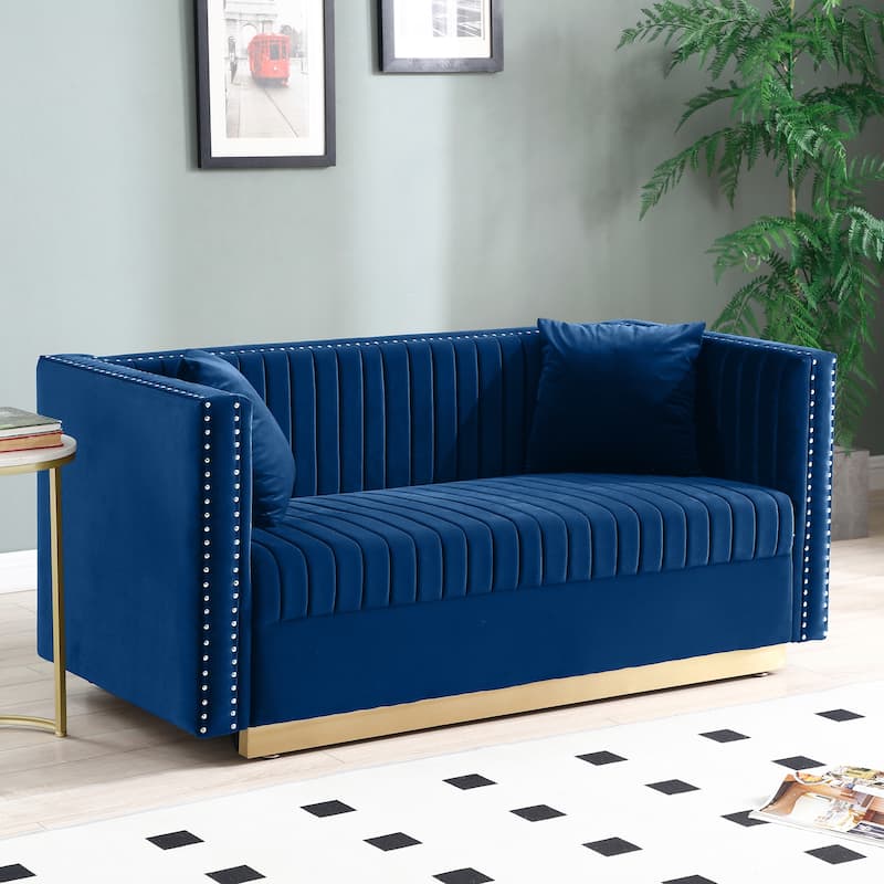 Contemporary Vertical Channel Tufted Velvet Sofa Loveseat Modern Upholstered 2 Seater Couch for Living Room with 2 pillows
