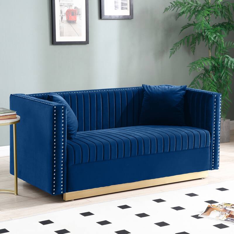 Modern Upholstered 2 Seater Tufted Velvet Sofa Loveseat Couch with 2 Pillows and Solid Wood