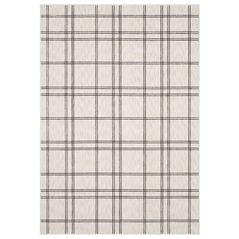 Hansel Updated Plaid Beige/ Black Area Rug