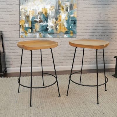 Scooped Counter Stools - 24.5" - Brown and Black - Set of 2