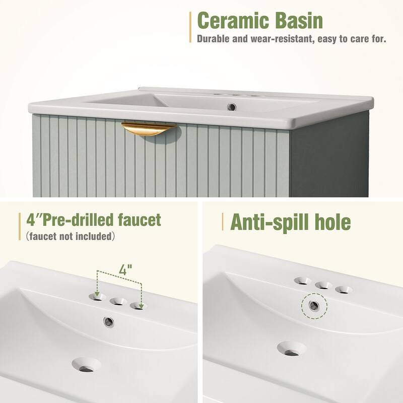 24” Modern Wall Mounted Bathroom Vanity with Ceramic Sink and 2 Drawers