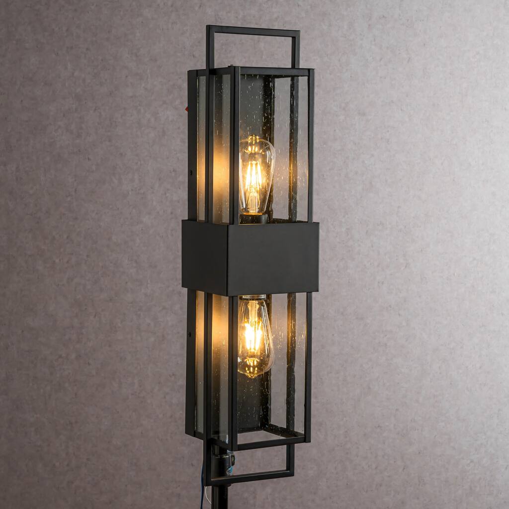 CraftHome Modern Outdoor Wall Light with Dusk to Dawn Sensor Black Wall Lantern with Seeded Glass for Porch Garage Entryway