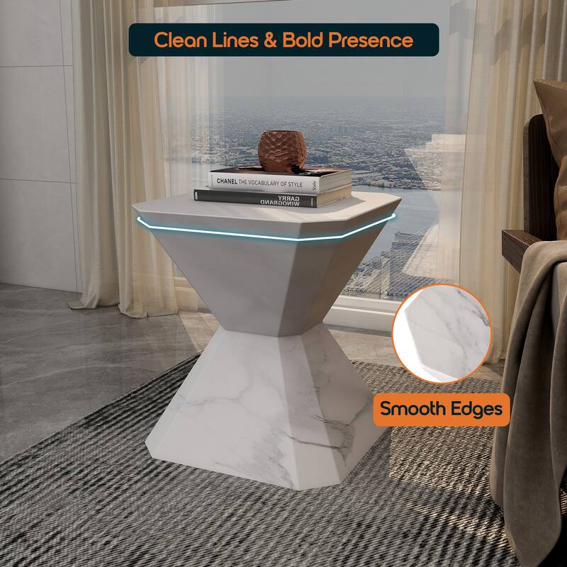 Azure 17" Modern Fiberstone Octagonal Accent Side End Table for Patio, Garden, Living Room, Bedroom, or Home Office Use