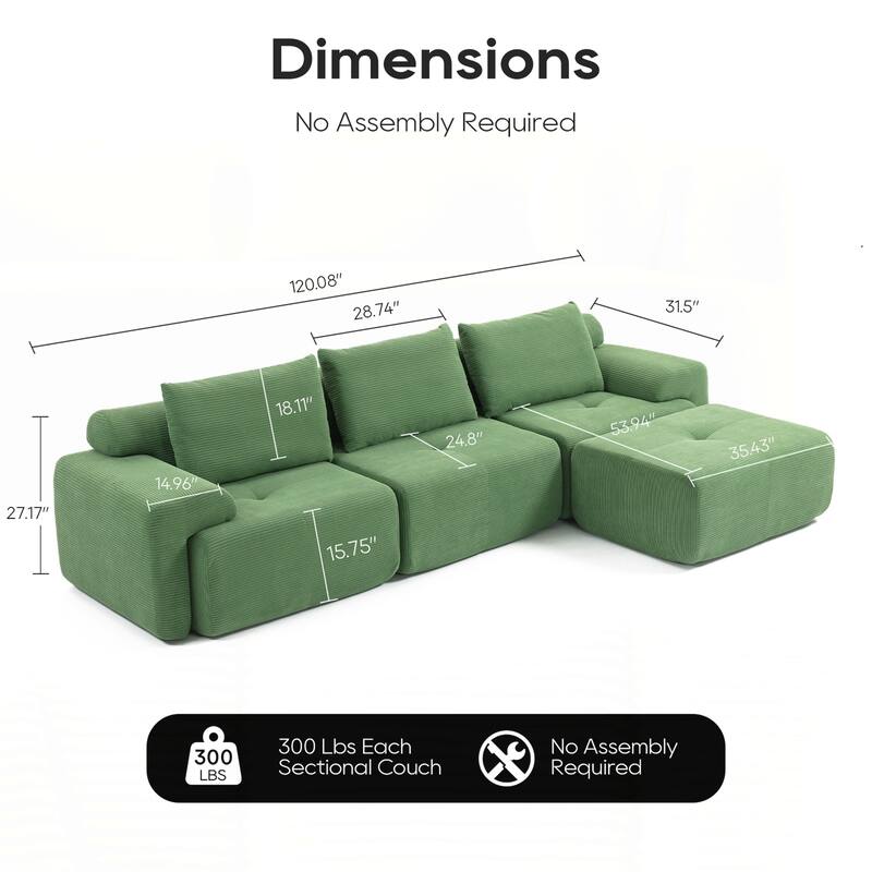 L-Shaped Sectional Couches for Living Room with Memory Foam
