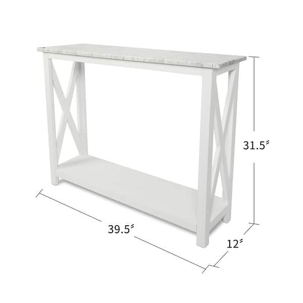 Agatha 39 Rectangular Italian Carrara White Marble Console Table With White Color Solid Wood Legs 39 5 12 Overstock 32409136