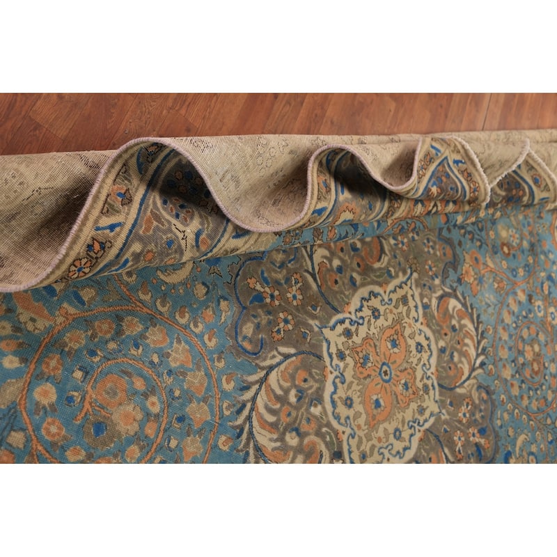 Traditional Blue Floral Tabriz Persian Rug Handmade Wool Carpet - 9'8"x 12'9"