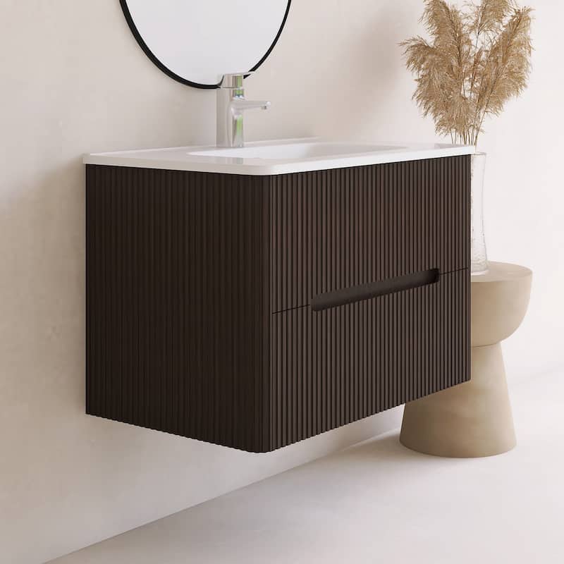 Emma 30 inch Wall-Mounted Bathroom Vanity Set with Integrated Ceramic Sink - 30"x18"x20"