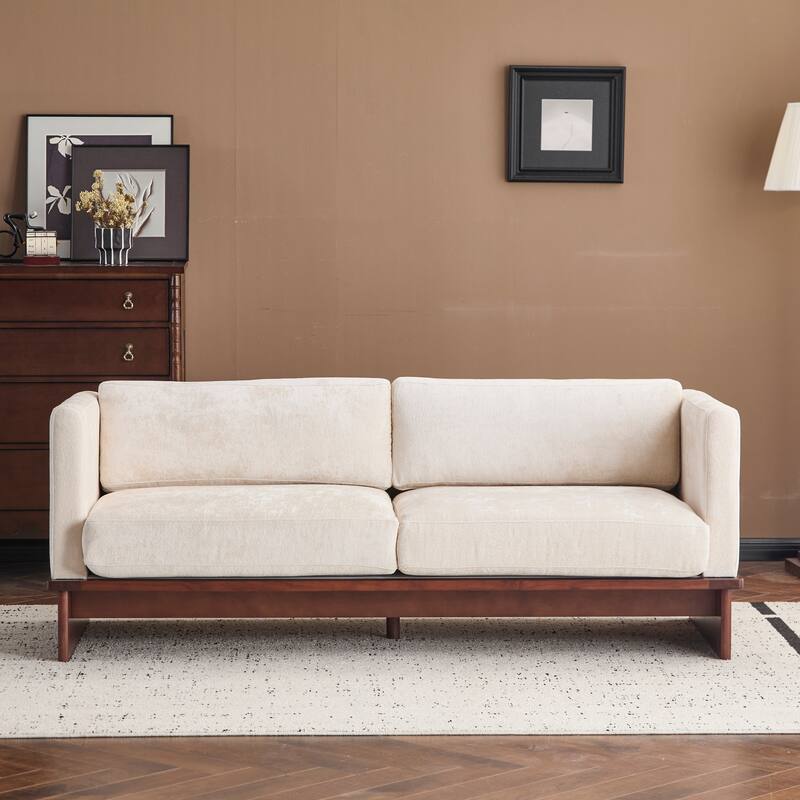 77 inch Square Arm Modern 3 Seater Boucle Sofa Upholstered Couch with Solid Wood Base