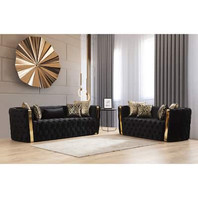 Velvet Sofa & Loveseat with 5 Pillows