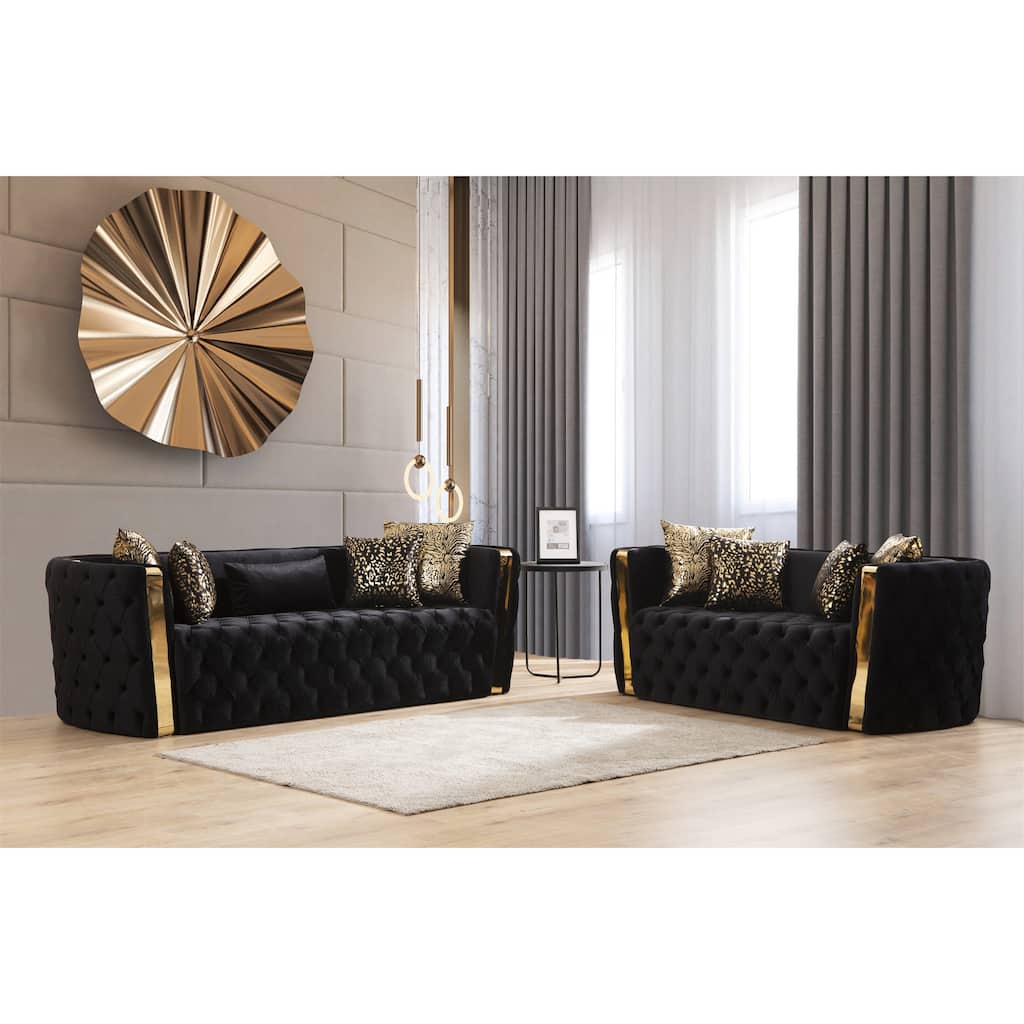 Velvet Sofa & Loveseat with 5 Pillows