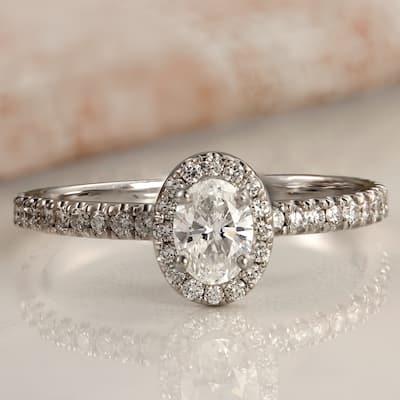 Auriya Platinum 1ctw Oval-cut Halo Diamond Engagement Ring (I-J, I1-I2)