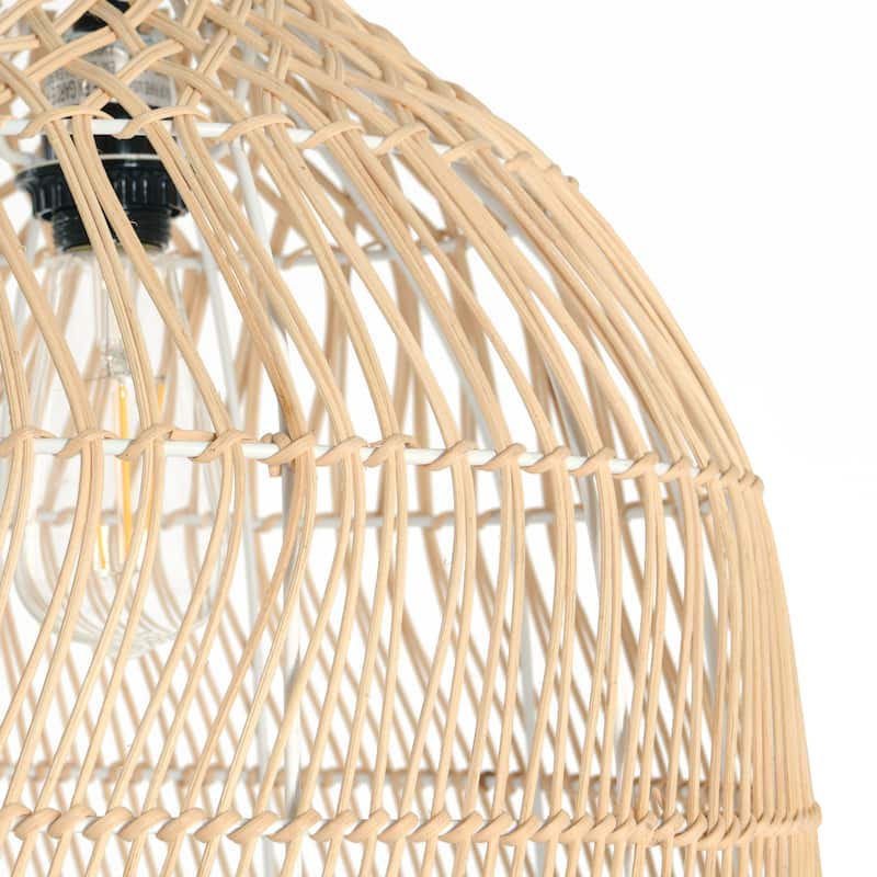 Floor Lamp with Marble Base and Rattan Shade