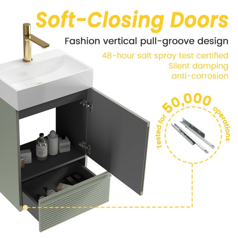 20" Striped Bathroom Vanity with White Ceramic Sink, Freestanding Bathroom Cabinet for Modern Bathroom