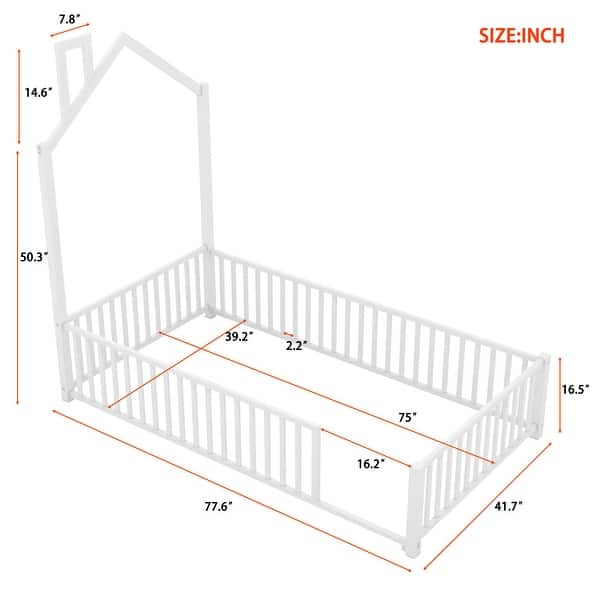 Twin Metal House Bed with Guardrails