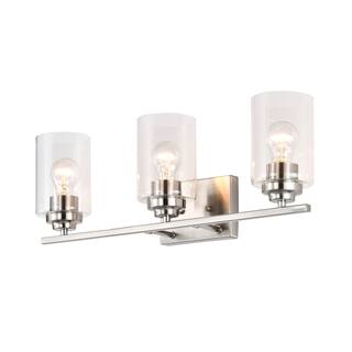 Brushed Nickel 3-Light Vanity Lights with Clear Glass Shades