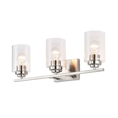 Brushed Nickel 3-Light Vanity Lights with Clear Glass Shades