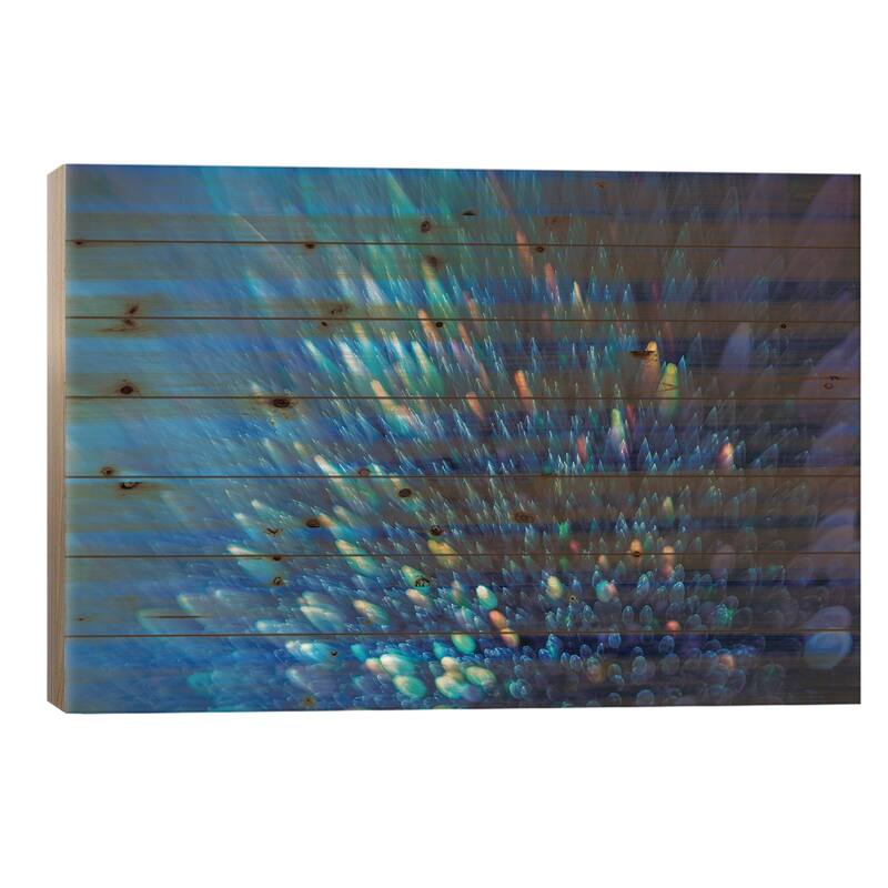 Blue Stardust Print On Wood by Elena Kulikova - Multi-Color - 18x26x1.5