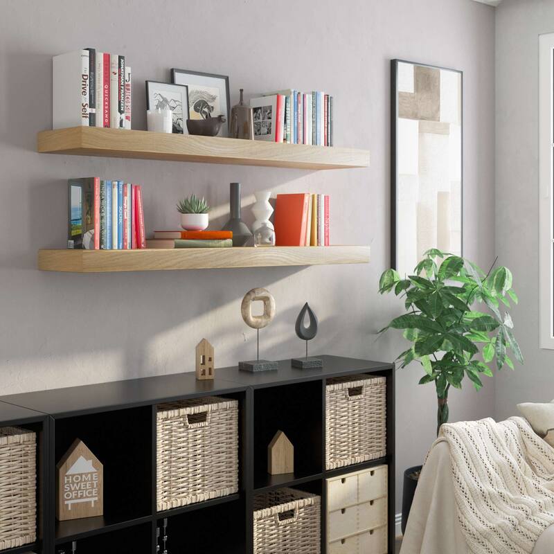Wallniture OAKEN 48-60 inch Long, 10" Deep, 2.5" thick Floating Shelf with Hidden Bracket, Bookshelf, Farmhouse & Boho Decor - 48"