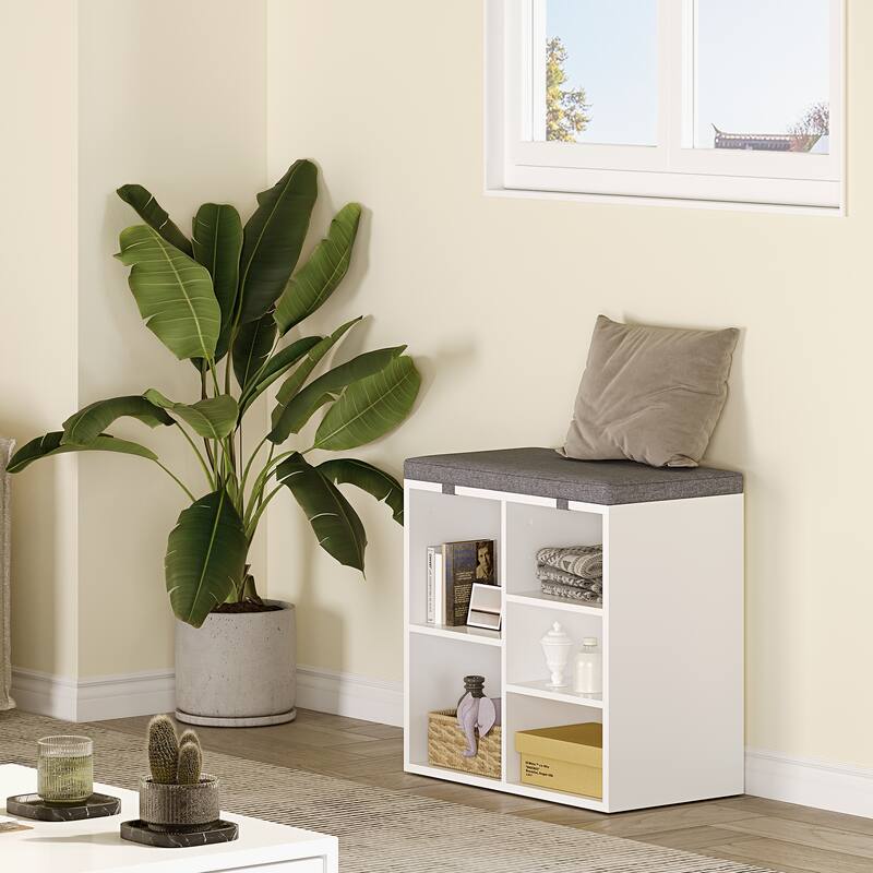 Compact Shoe Bench with Adjustable Heights,Cushioned 3-Tier Shoe Rack Organizer with 5 Compartments