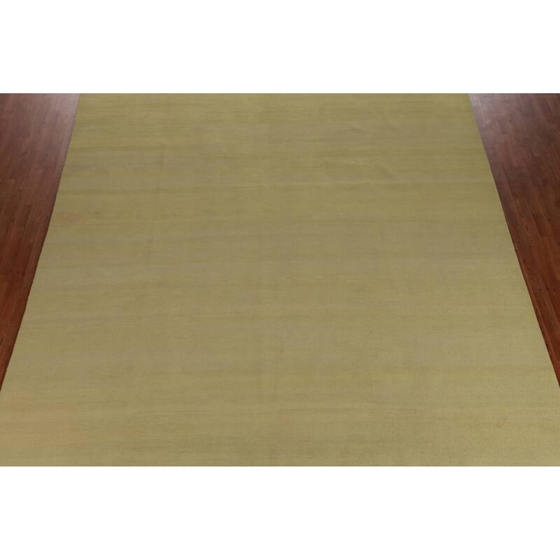 Hand Knotted Oriental 100% Wool Carpet Modern Solid Green Gabbeh Area Rug - 12' 9'' X 9' 10''