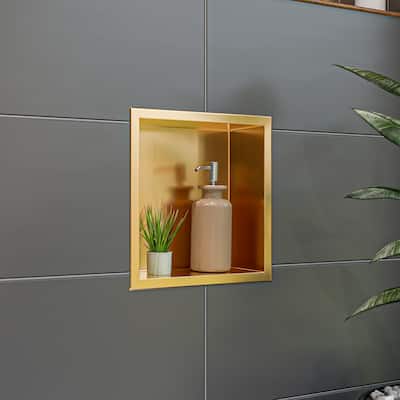ALFI brand 12" x 12" Brushed Gold PVD Stainless Steel Square Single Shelf Shower Niche