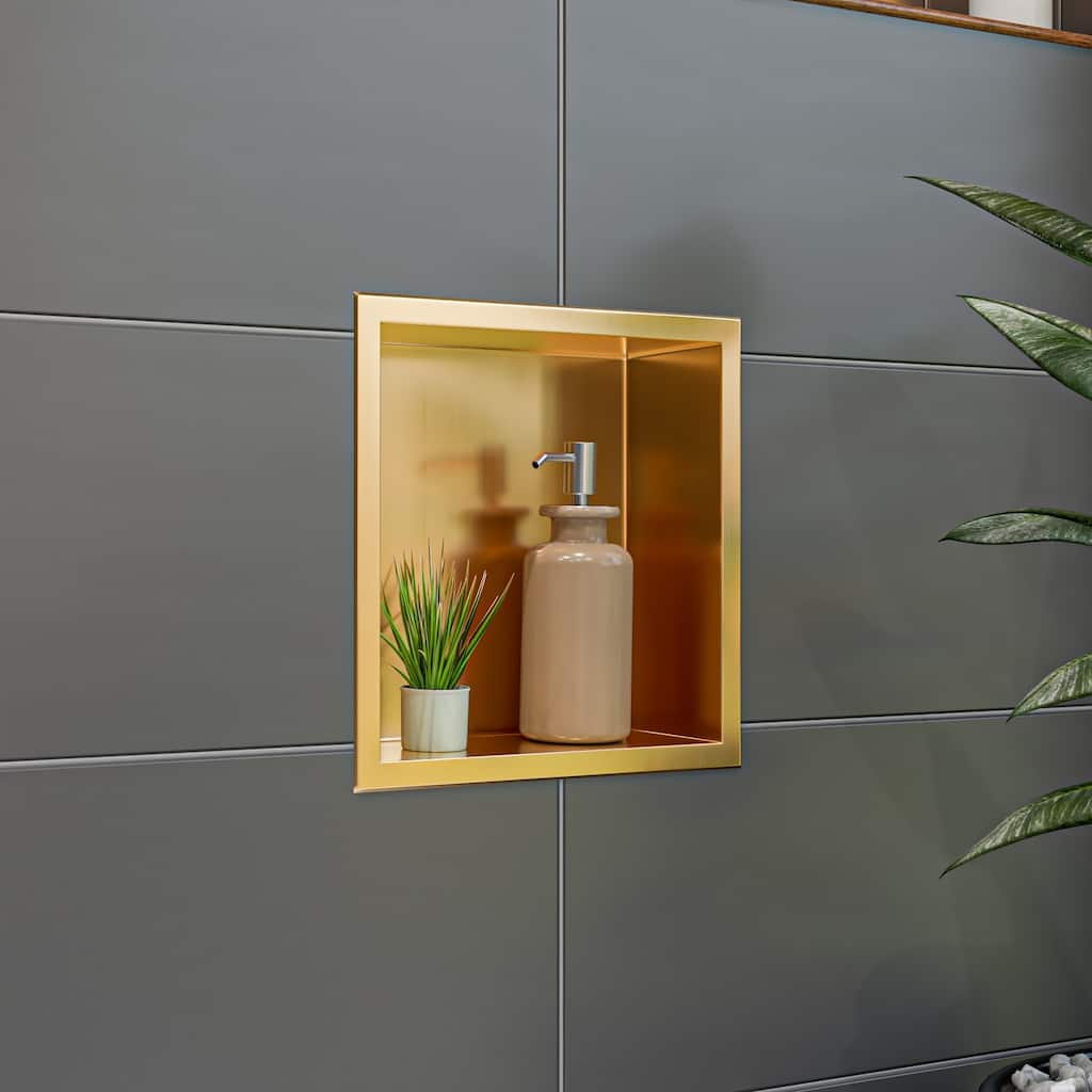 ALFI brand 12" x 12" Brushed Gold PVD Stainless Steel Square Single Shelf Shower Niche