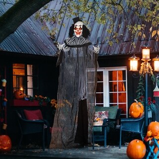 HOMCOM 6' Life Size Outdoor Halloween Decoration, Classic Black and White Striped Clown Animatronic, Sound