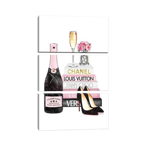 iCanvas "Pink Books And Pink Champagne " by Amanda Greenwood 3-Piece Canvas Wall Art Set