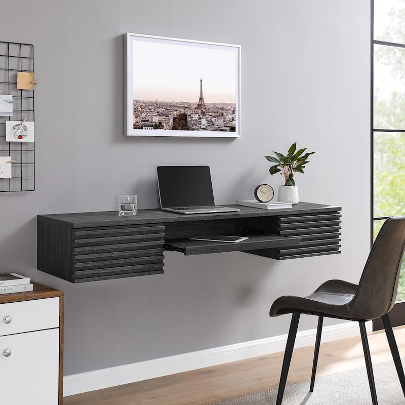 Render Wall Mount Wood Office Desk - Charcoal