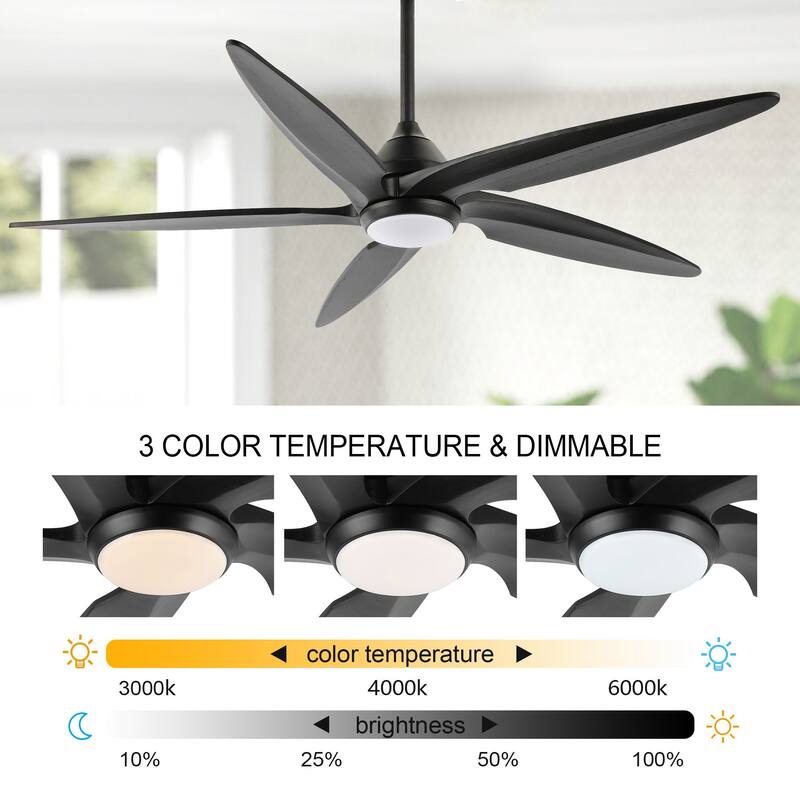 GetLedel 64" Solid Wood 5-Blade Dimmable LED Ceiling Fan with Remote and Light