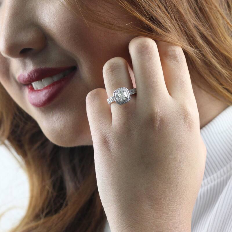 Auriya 2ctw Cushion-cut Halo Diamond Engagement Ring Set 14k Gold Certified