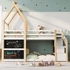 preview thumbnail 4 of 16, Stylish and Simple Twin over Twin House Bunk Bed with Storage Staircase and 2 Blackboards, White and Natural, Easy Assembly