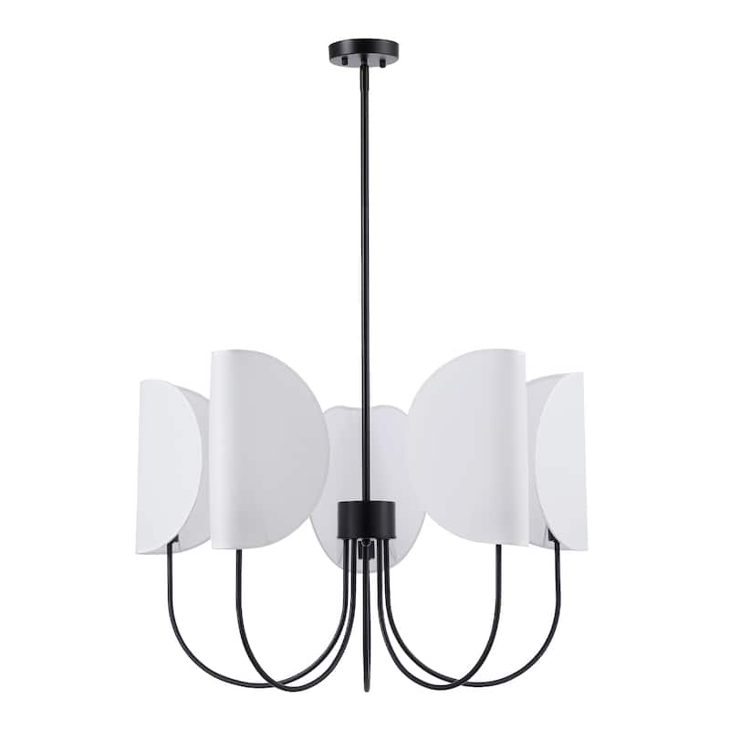 5-Light 31" Wide Contemporary Candle Style Chandelier with Semi-Open White Fabric Shade