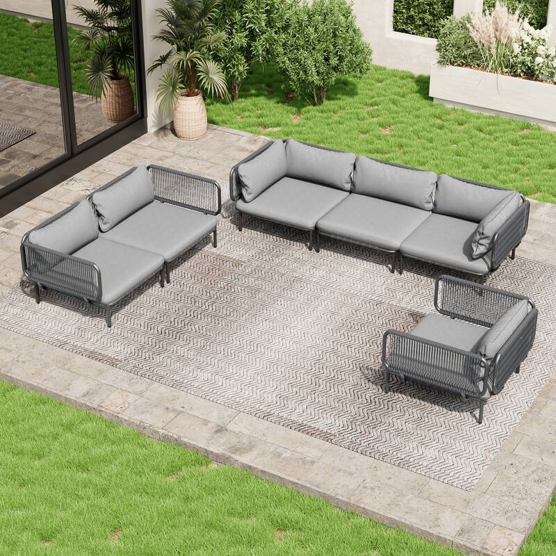 Pellebant Outdoor Sectional Sofa Patio Conversation Seating Set - Set of 6 - Dark Grey - 6PC with 12 Armrest
