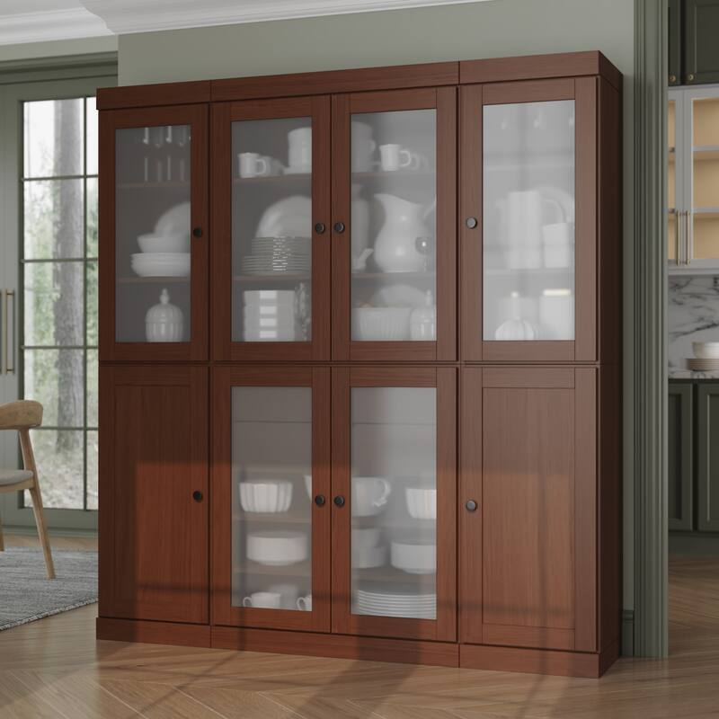 Palace Imports 100% Solid Wood 65" Pantry Cabinet with Frosted Glass, Shaker Doors, 2-Drawers and Adjustable Shelves - Mocha
