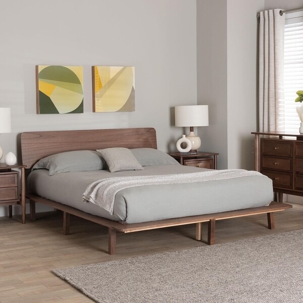 Alyssa Japandi Walnut Brown Wood Platform Bed - Bed Bath & Beyond