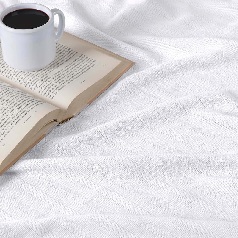 Superior Clara Cotton Textured Striped Lightweight Woven Blanket