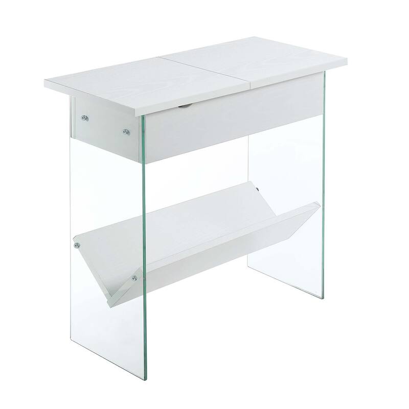 Convenience Concepts SoHo Glass Flip Top End Table with Charging Station and Shelf