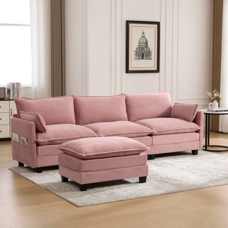 102.95" L-Shaped Corduroy Sectional Sofa with Movable Ottoman