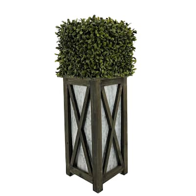 Faux Boxwood Square Topiary in Crisscross Tall Wood/ Metal