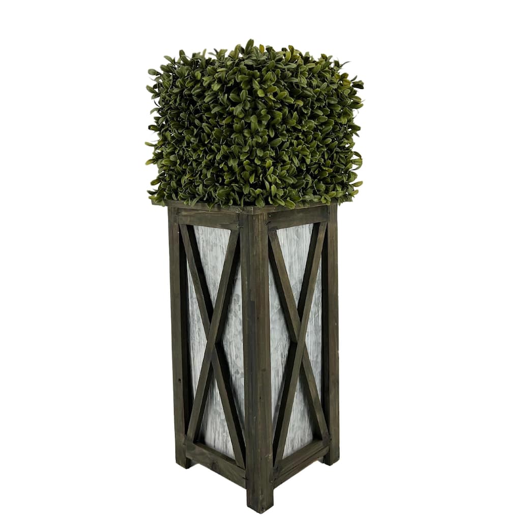 Faux Boxwood Square Topiary in Crisscross Tall Wood/ Metal