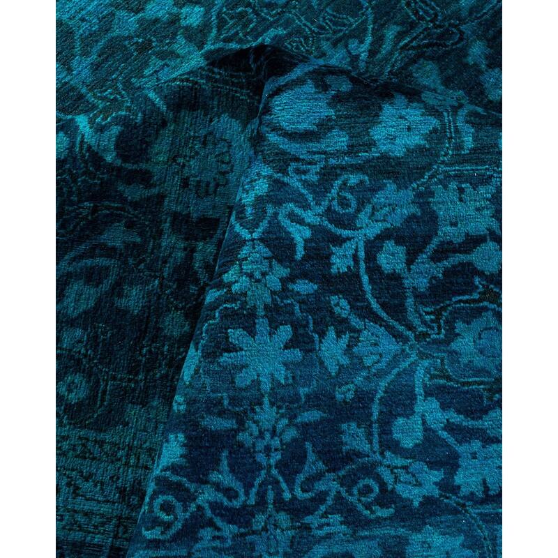 Overton Hand Knotted Wool Vintage Inspired Modern Contemporary Overdyed Blue Area Rug - 8' 1" x 10' 6"
