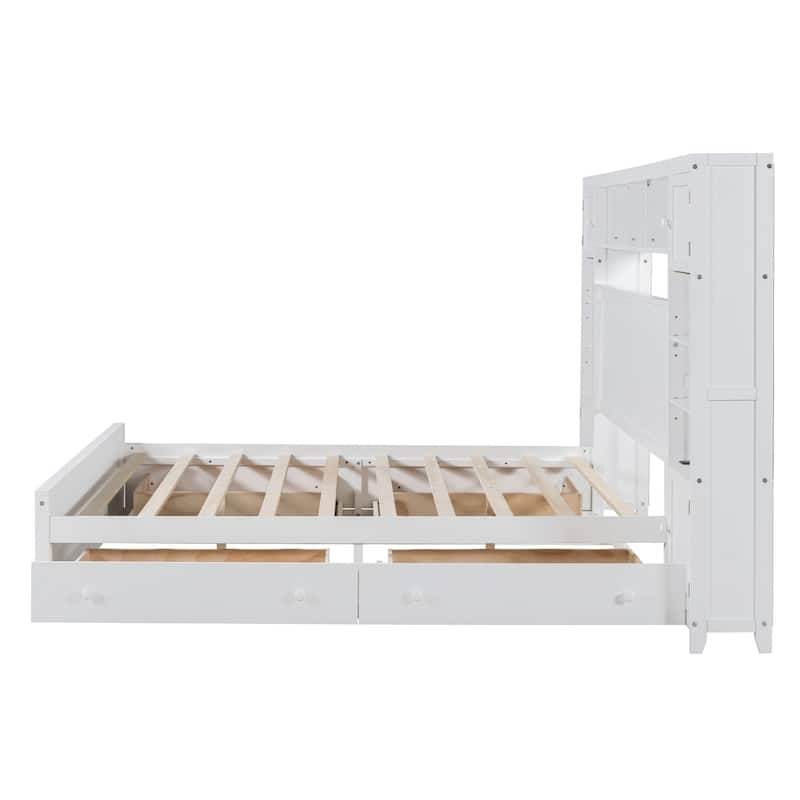 Modern Platform Bed with Integrated Cabinet and Drawers