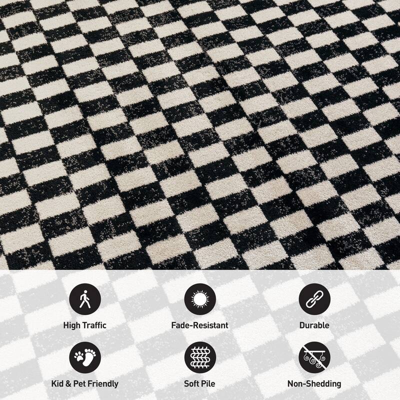 Contemporary Checkered Stylish Area Rug, Pet Friendly for Any Room