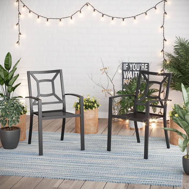 Patio Dining E-coating Weather-resistant Stackable Armchairs (Set of 2)- with 4 Patterns of Back - TypeA