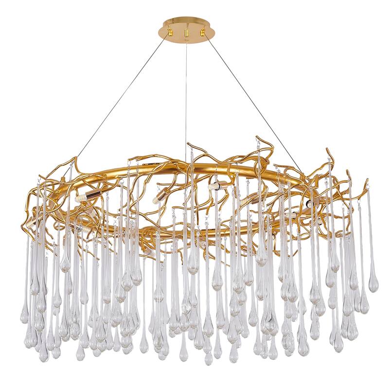 16-Light Gold Aluminum Chandelier With Clear Glass Drops