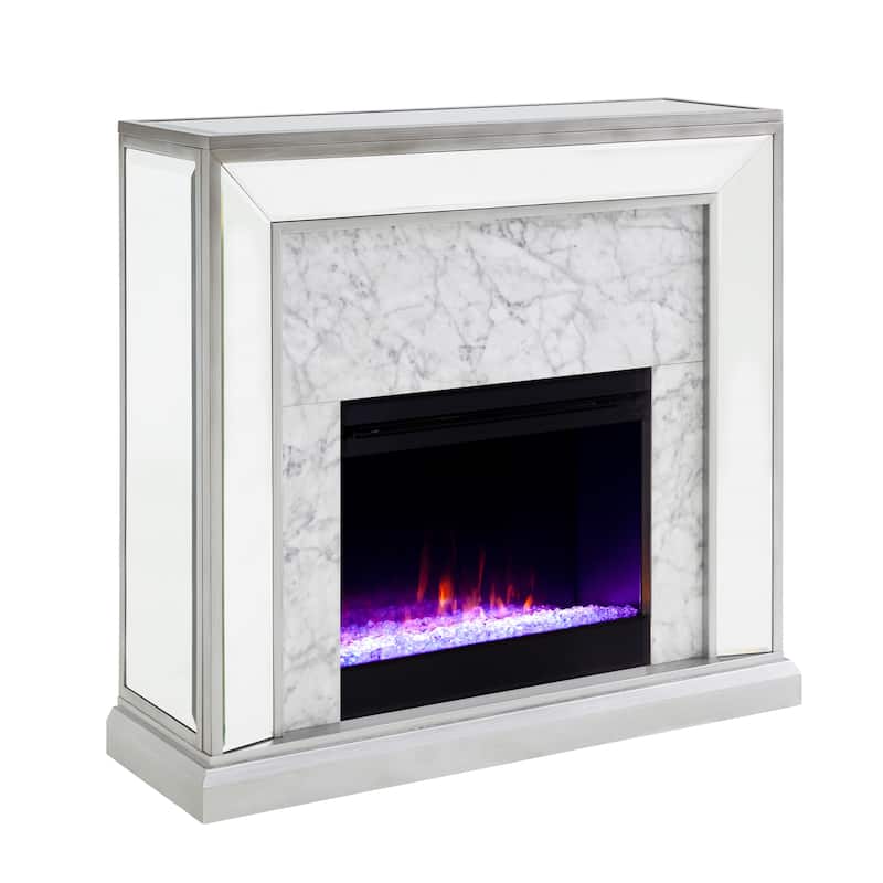 SEI Furniture Tranton Contemporary Color Changing Electric Fireplace with a Mirrored and Faux Marble Mantel